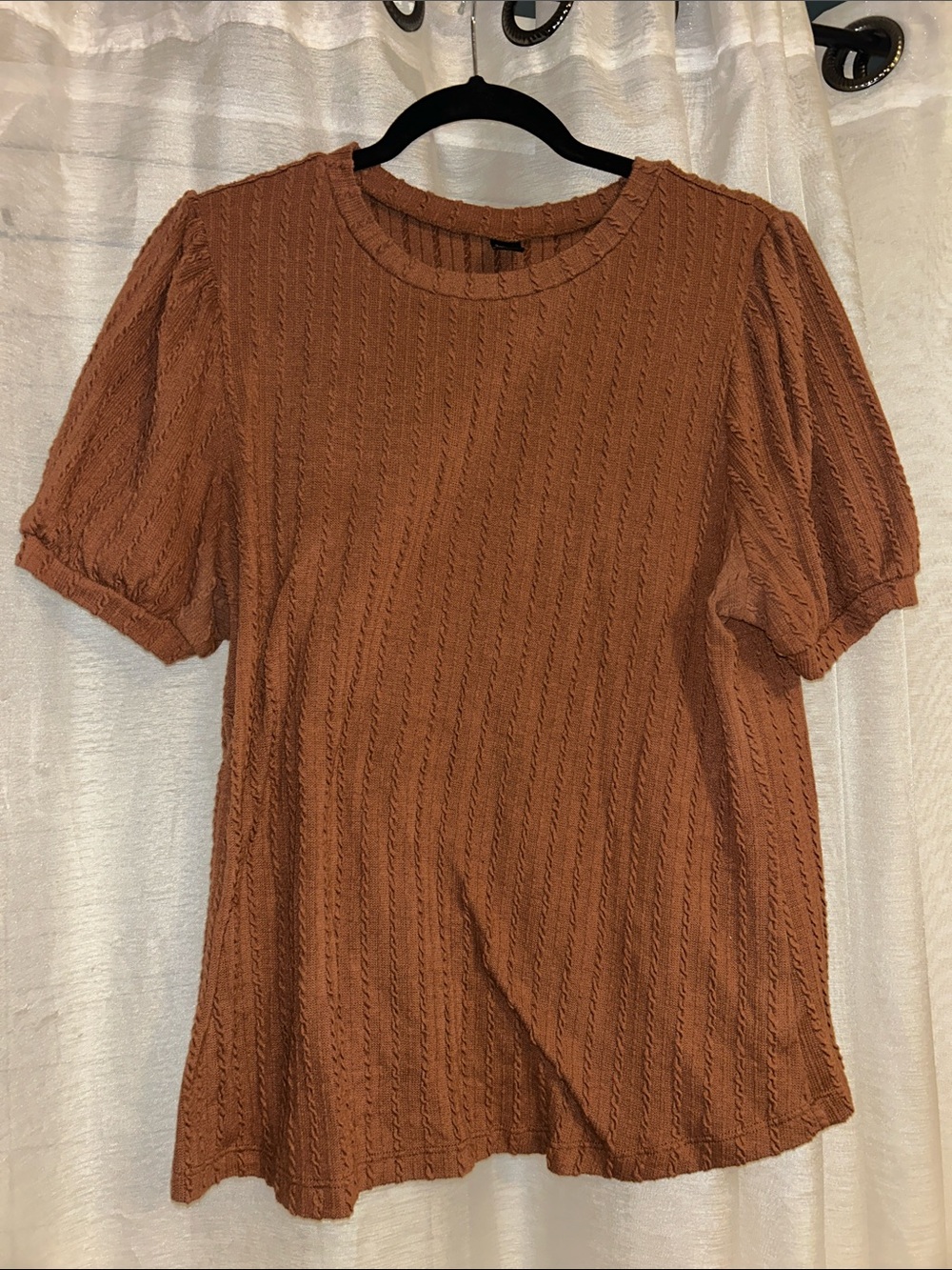 SHEIN Rust Textured Puff-Sleeve Tee